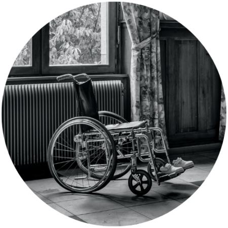 A photo of an empty wheelchair
